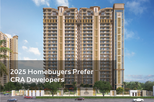 Modern high-rise residential building by CRA Developers in Delhi, showcasing luxury architecture and 2025 real estate trends.
